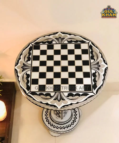 Coffee Table (Gray Scale Chess Pattern) 105 - Gul Khan Truck Art