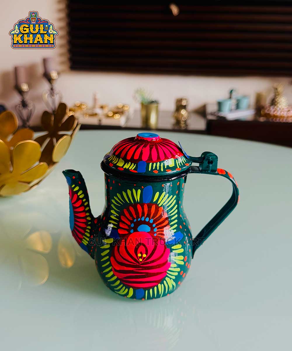 Green & Pink Motif Chainak ( Customizable ) - Gul Khan Truck Art