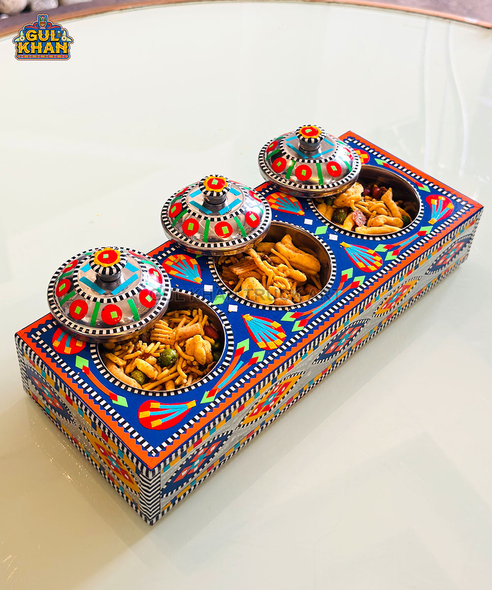 Blue & Red Truck Art Three Partition Tray