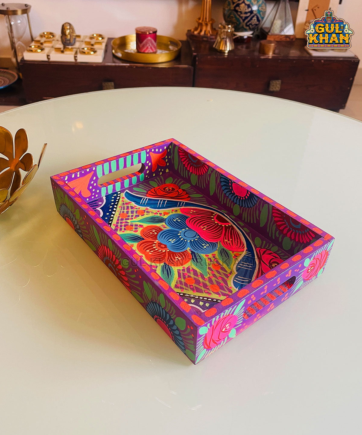 Tray Wooden Hand Painted (Mini) 7920 - Gul Khan Truck Art