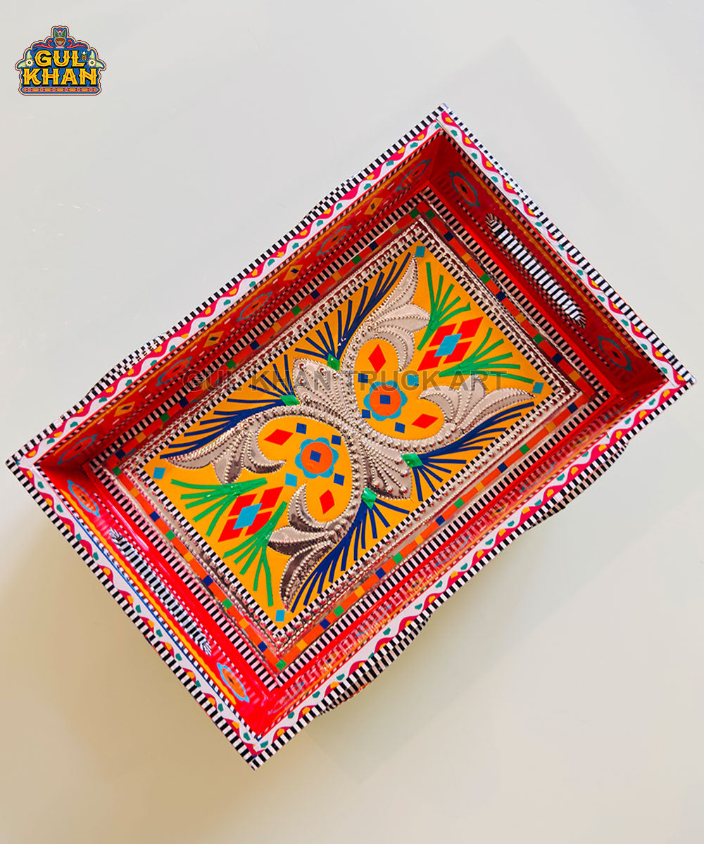 Red Multicolor Truck Art Wheel Tray