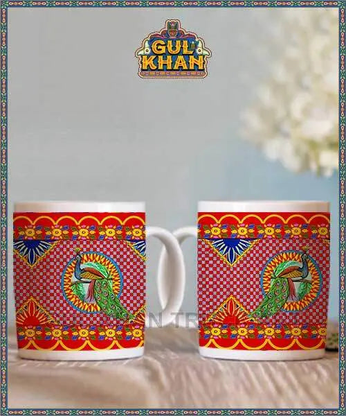 Peacock Printed Truck Art Ceramic Mug - Gul Khan Truck Art