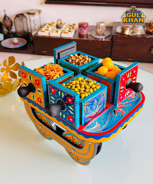 Blue and Yellow Box Partition Thaila (Tray with Moving Wheels)