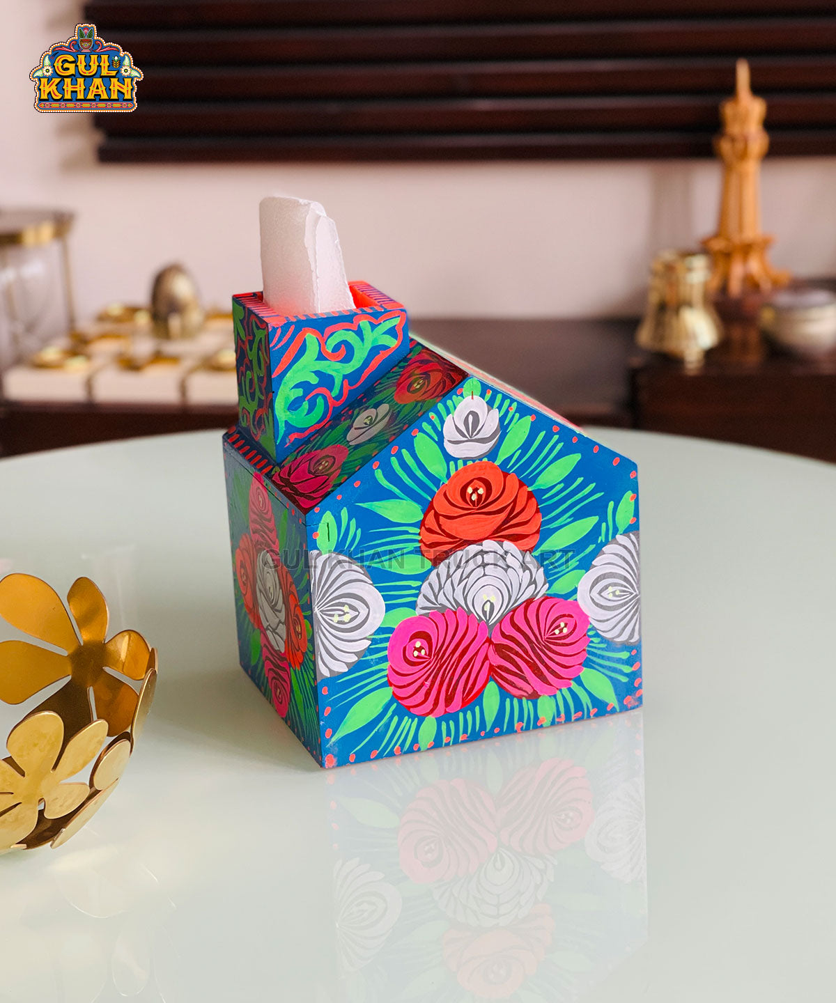 Hand Painted House Tissue Box Design 11154