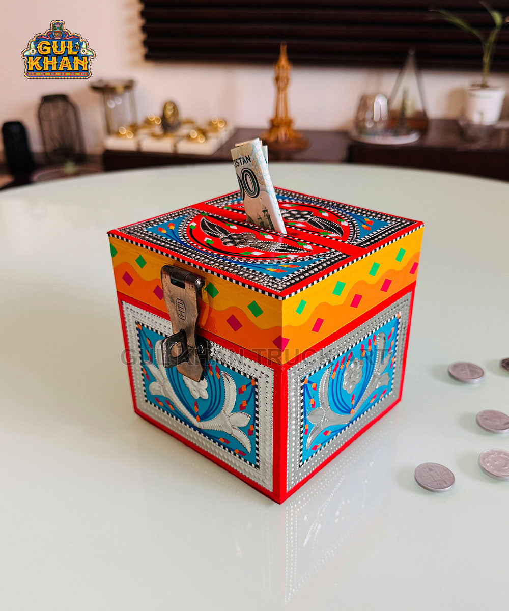 Red & Blue Truck Art Money Box Gullak - Gul Khan Truck Art