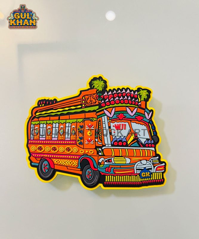 Bus W11 Premium Truck Art Rubber Fridge Magnet - Gul Khan Truck Art