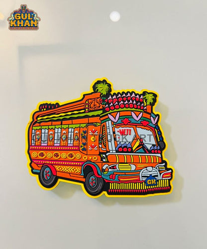 Bus W11 Premium Truck Art Rubber Fridge Magnet - Gul Khan Truck Art
