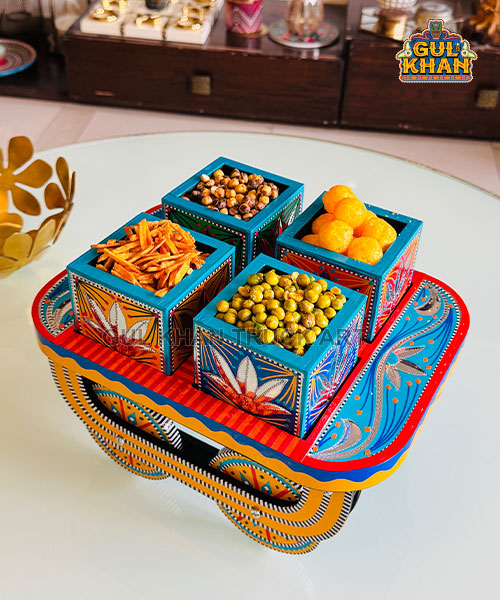 Blue and Yellow Box Partition Thaila (Tray with Moving Wheels)