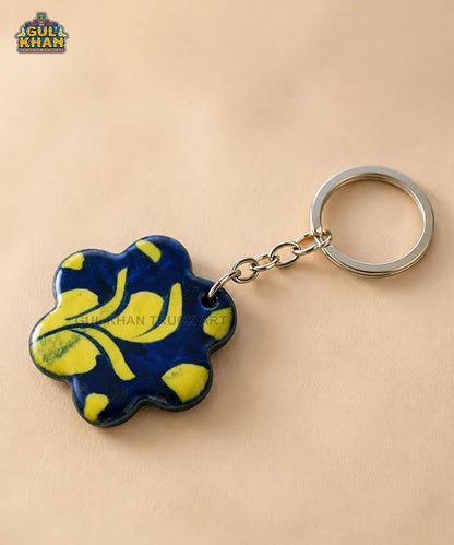 Multani Blue Pottery Floral Ceramic Keychain