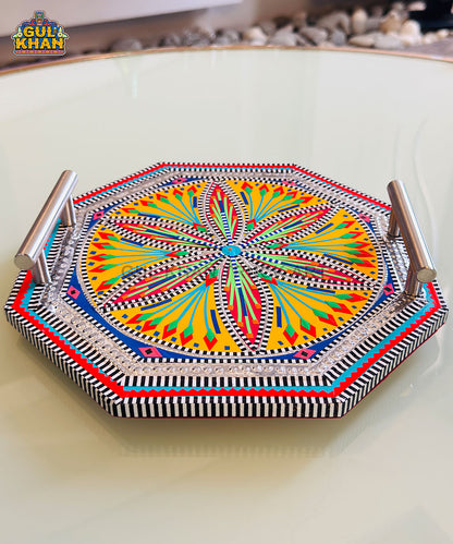 Round Yellow & Blue Truck Art Serving Tray