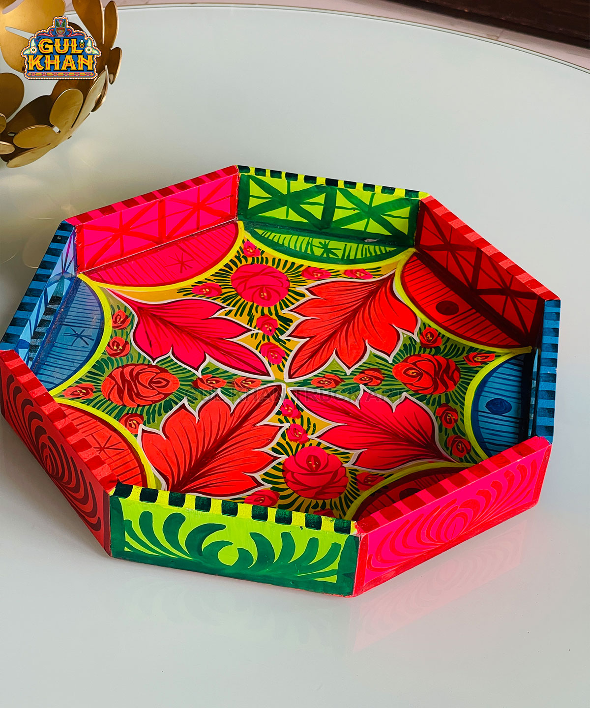 Hexagon Handpainted Tray 0054