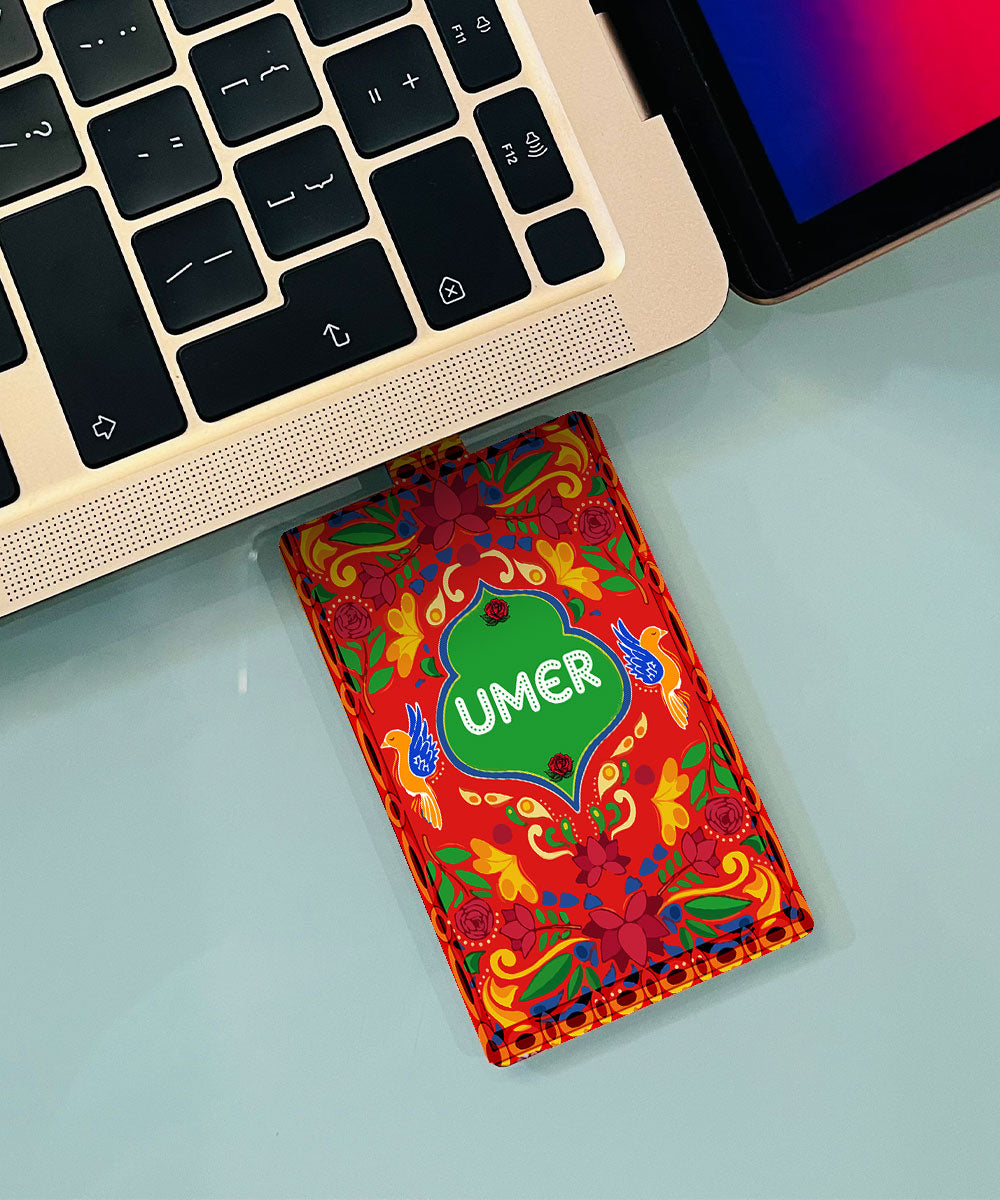 Red Motif Printed USB Flash Drive (Customizable) - Gul Khan Truck Art