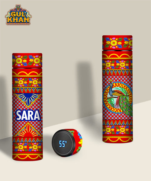 Red & Yellow Printed Truck Art Travel Bottle