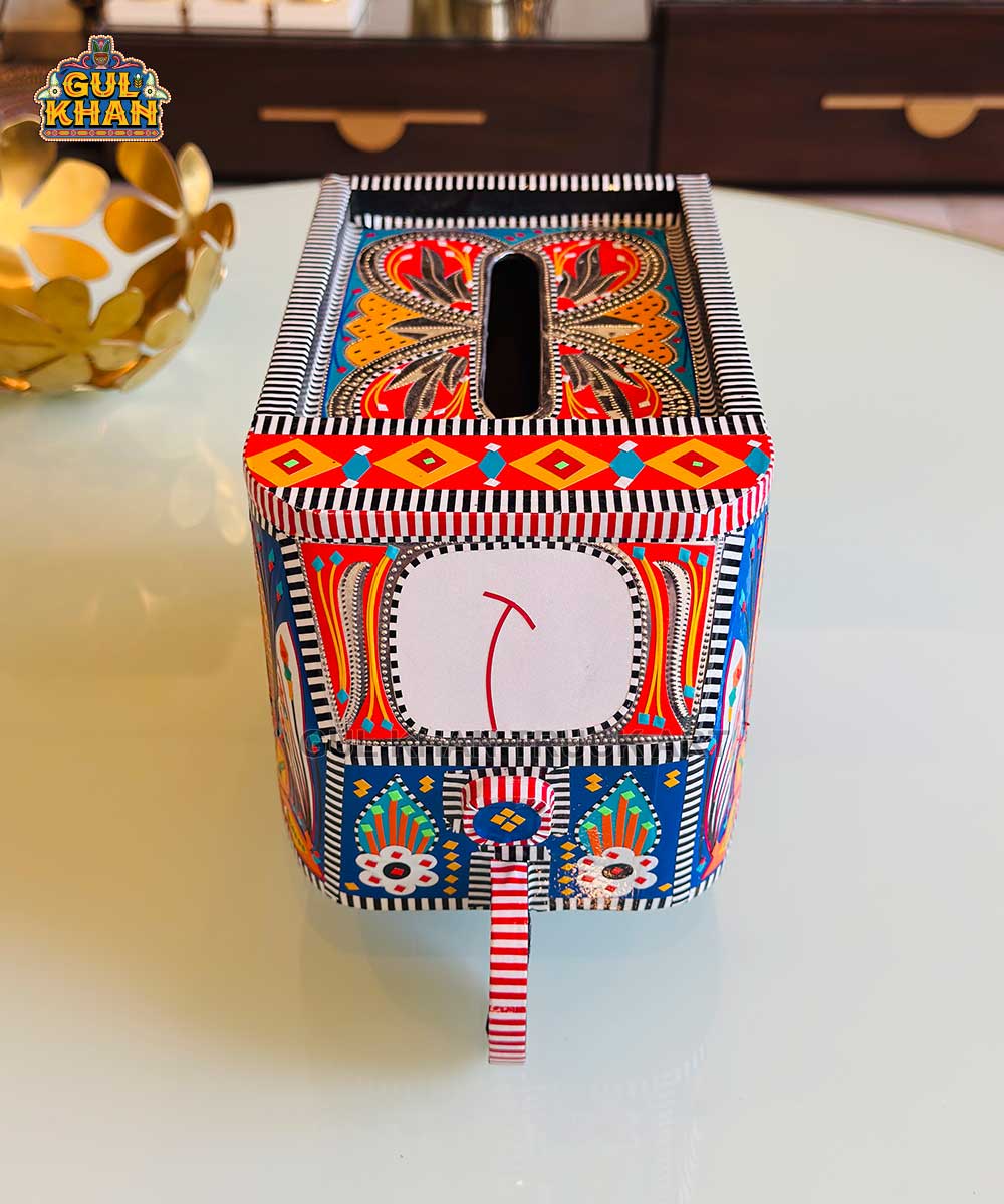 Yellow & Blue Motif Rickshaw Tissue Box Truck Art - Gul Khan Truck Art