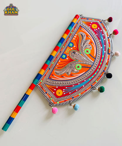 Orange Floral Truck Art Hand Fan