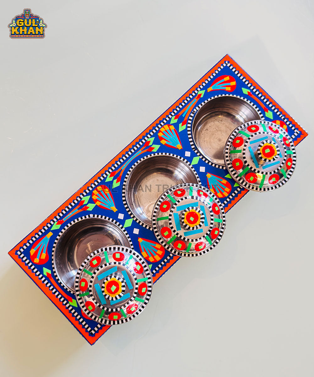 Blue & Red Truck Art Three Partition Tray