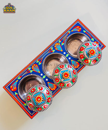 Blue & Red Truck Art Three Partition Tray