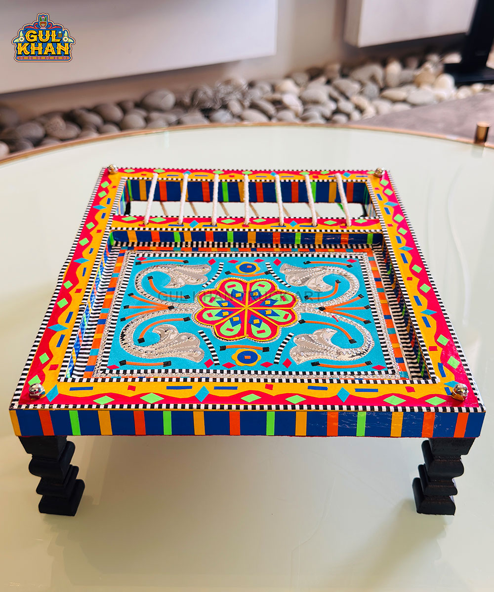 Blue Truck Art Charpai Serving Tray