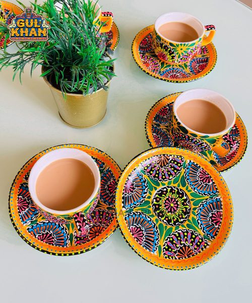 Yellow & Blue Truck Art Handpainted Tea Set