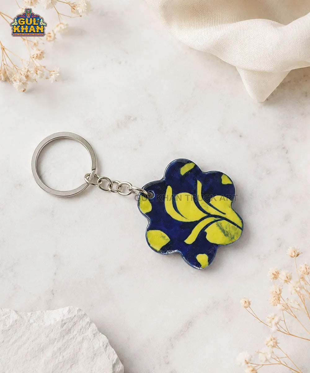 Multani Blue Pottery Floral Ceramic Keychain