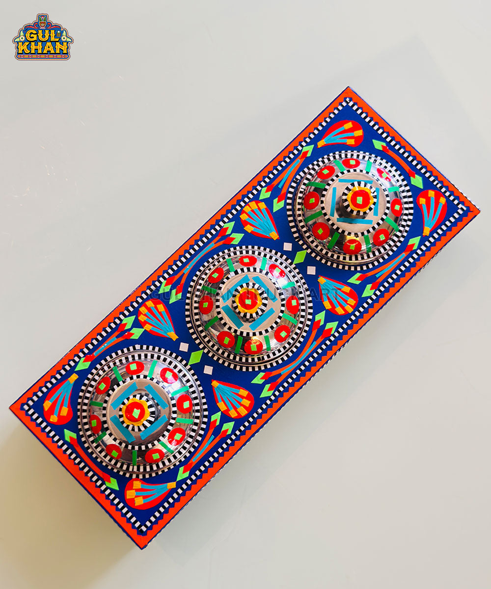 Blue & Red Truck Art Three Partition Tray