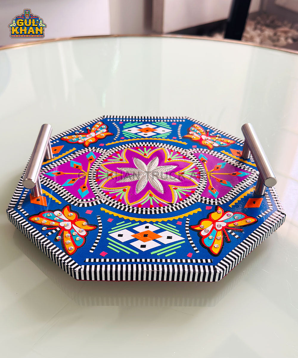 Round Blue Truck Art Serving Tray