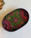 Black & Red Floral Motif Oval Cone Truck Art Tray (Handpainted) - Gul Khan Truck Art
