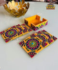 Yellow Cone Art Coaster Set Of Six (Handpainted) - Gul Khan Truck Art