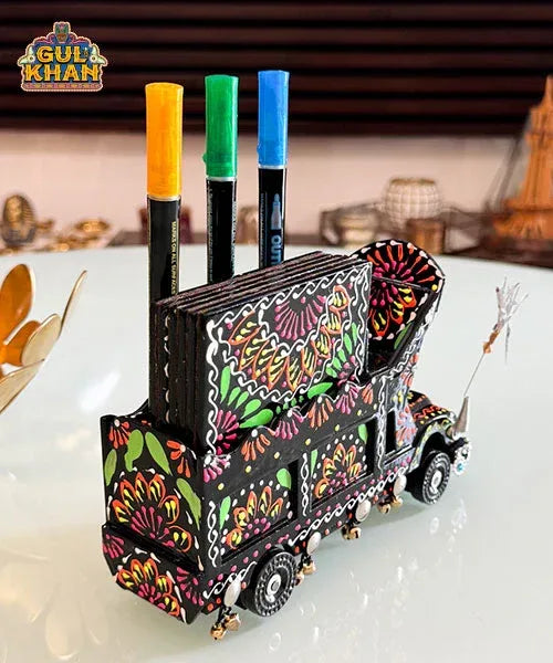 Cone Art Black Coaster & Truck Set Design - Gul Khan Truck Art