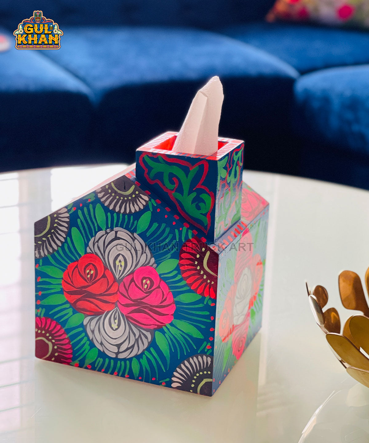 Hand Painted House Tissue Box Design 11154