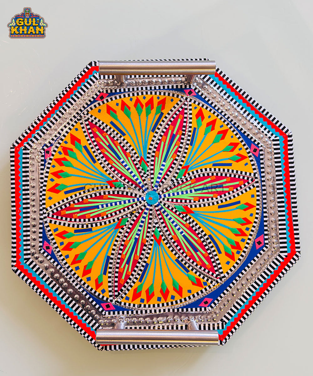 Round Yellow & Blue Truck Art Serving Tray