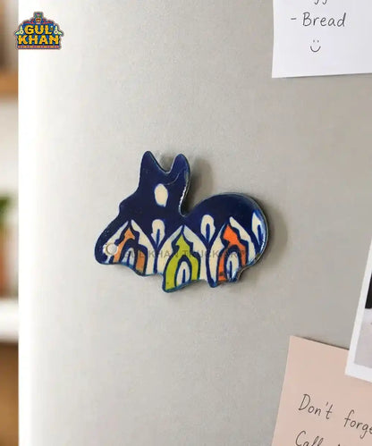 Blue Pottery Bunny Ceramic Magnet