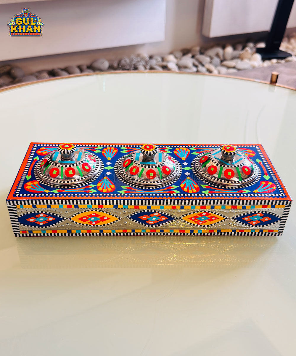 Blue & Red Truck Art Three Partition Tray