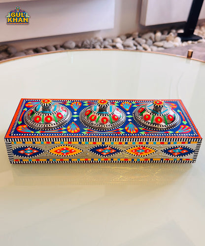 Blue & Red Truck Art Three Partition Tray