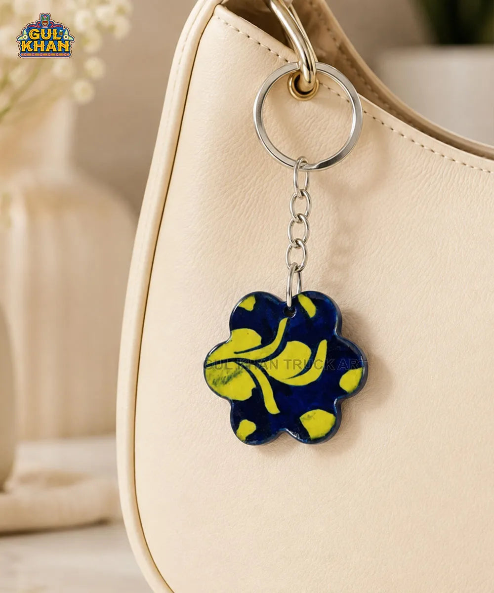 Multani Blue Pottery Floral Ceramic Keychain