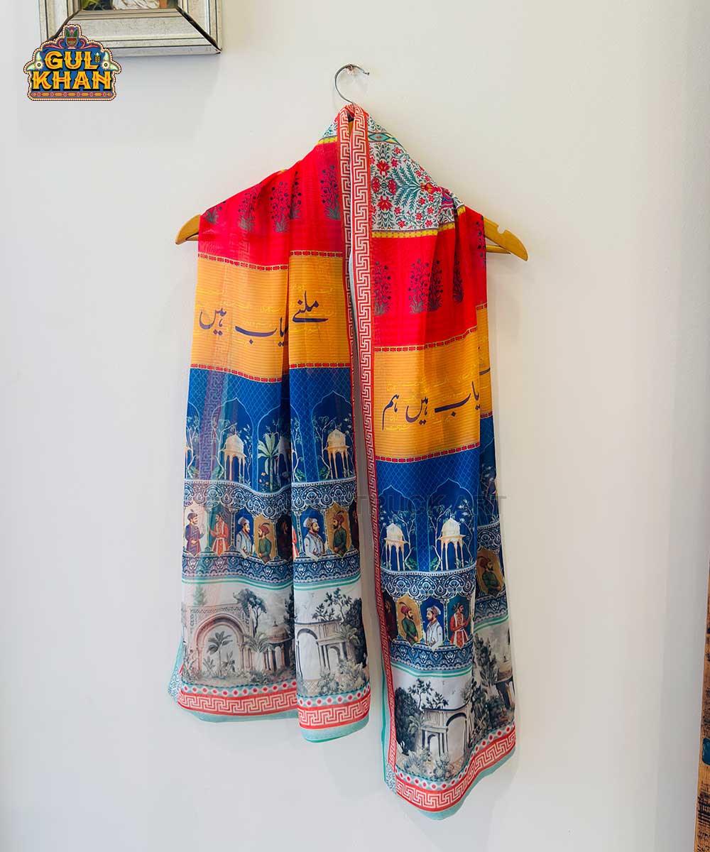Mughal Artisan Inspired Printed Stole - 02 - Gul Khan Truck Art