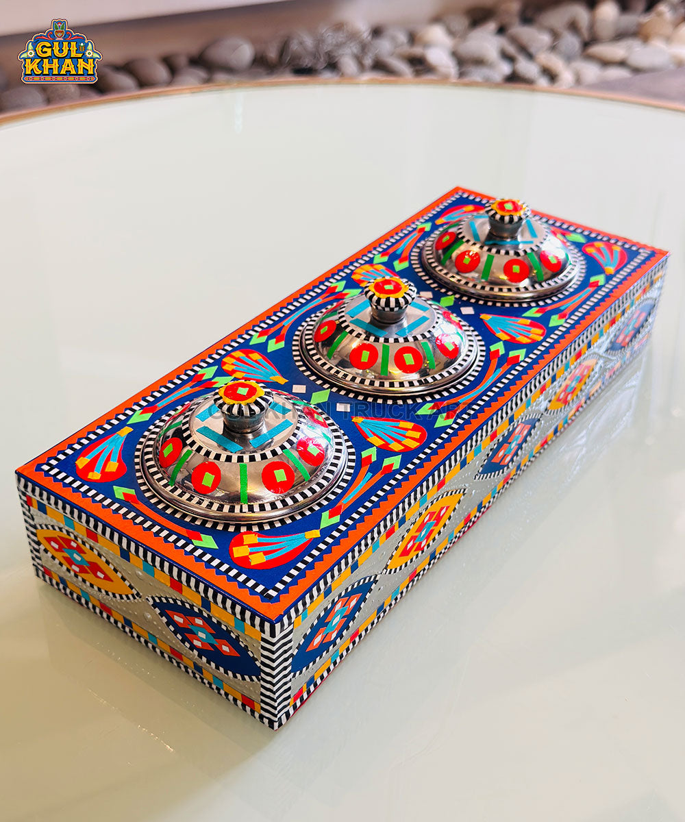 Blue & Red Truck Art Three Partition Tray