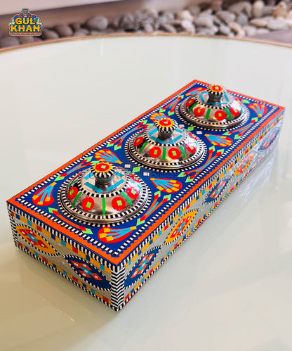 Blue & Red Truck Art Three Partition Tray
