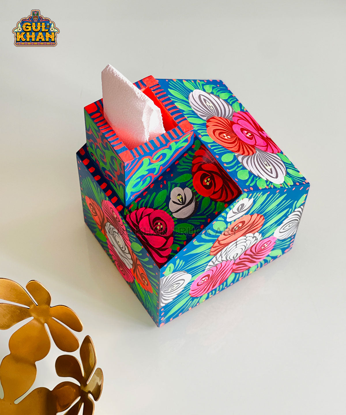 Hand Painted House Tissue Box Design 11154