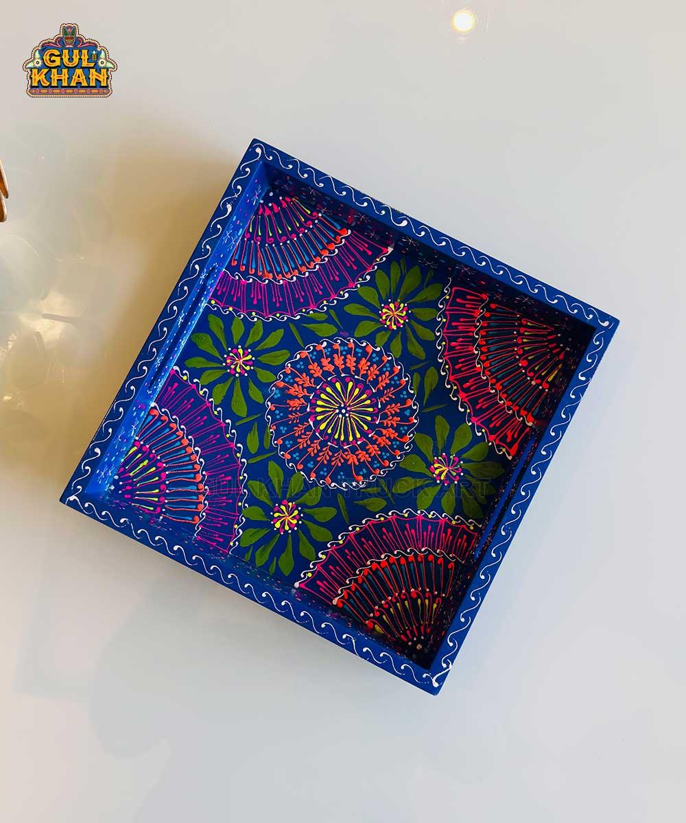 Dark Blue & Green Floral Motif Cone Truck Art Tray (Handpainted)