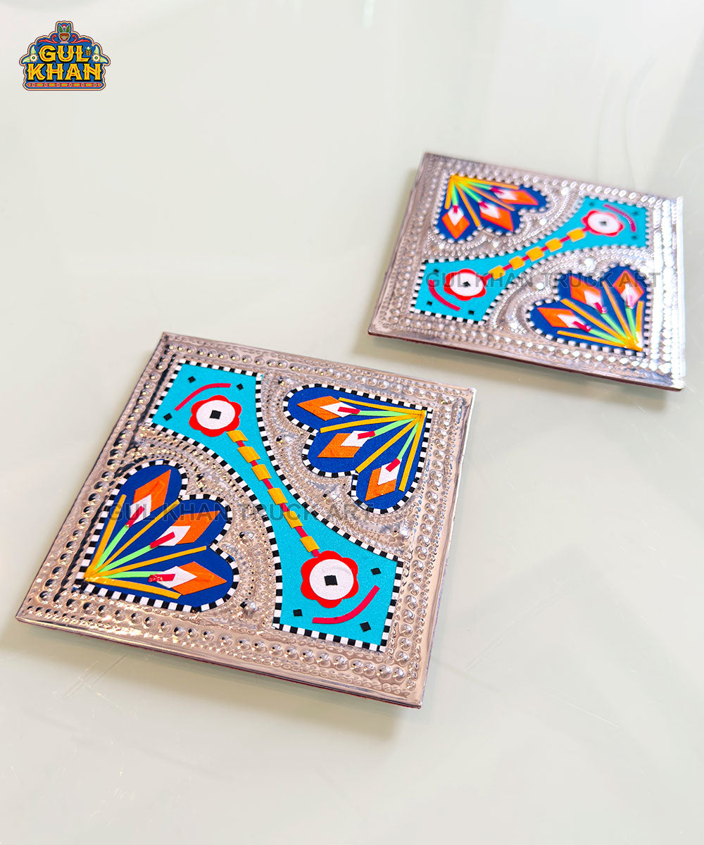 Turquoise Floral Chamakpatti Coaster