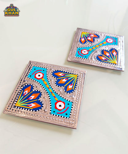 Turquoise Floral Chamakpatti Coaster