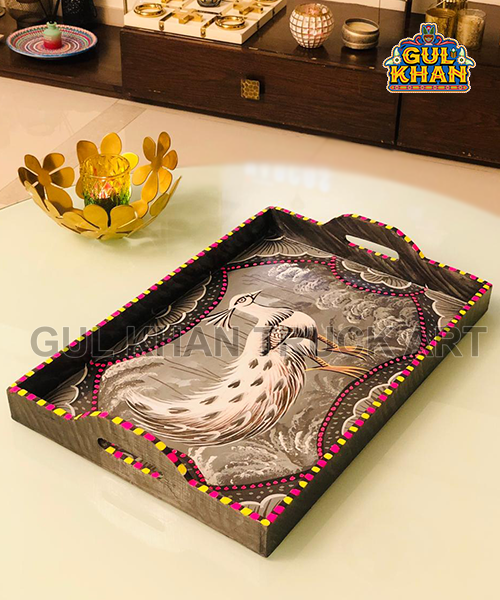 Gray Scale Tray Wooden Hand Painted 0048