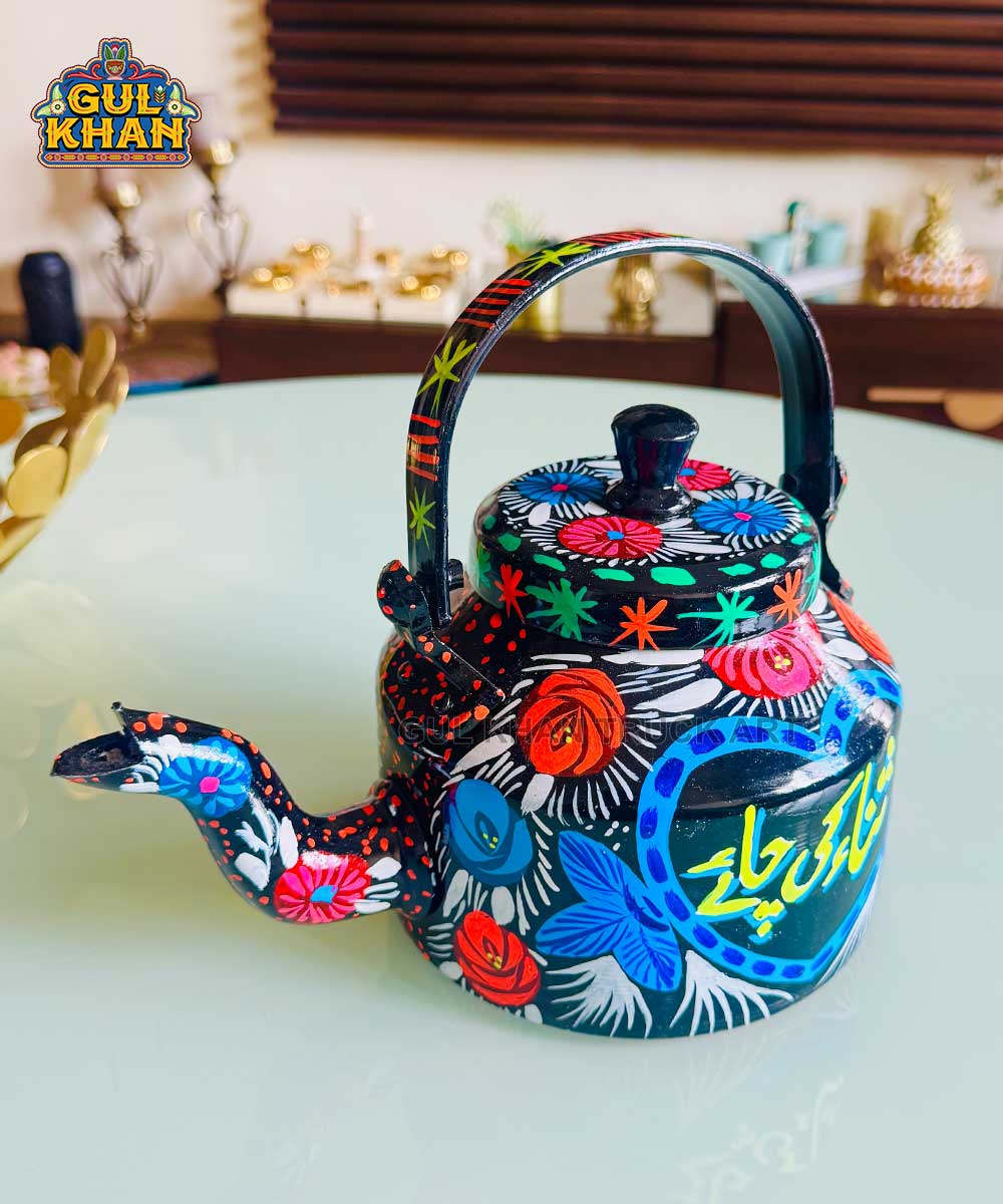 Black & Blue Floral Kettle (Customizable) - Gul Khan Truck Art