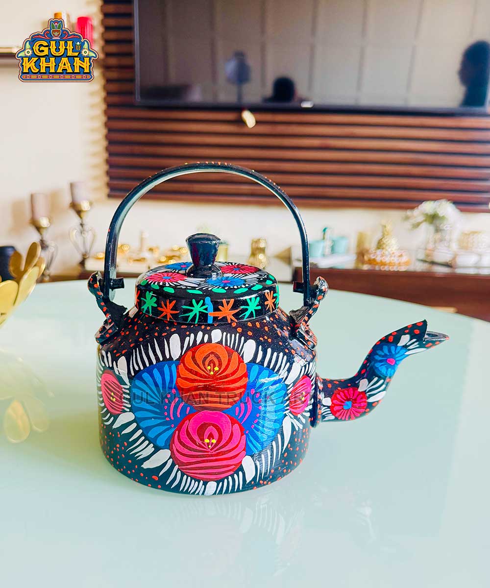 Black & Blue Floral Kettle (Customizable) - Gul Khan Truck Art