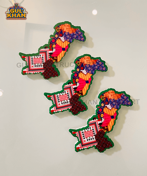 Pakistan Cultural Map Acrylic Fridge Magnet - Gul Khan Truck Art