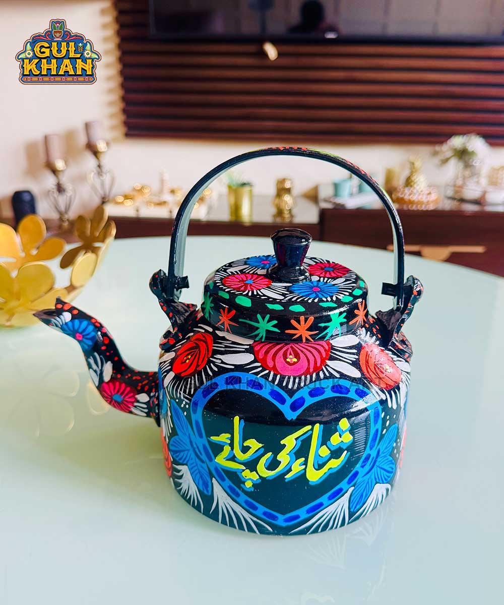 Black & Blue Floral Kettle (Customizable) - Gul Khan Truck Art
