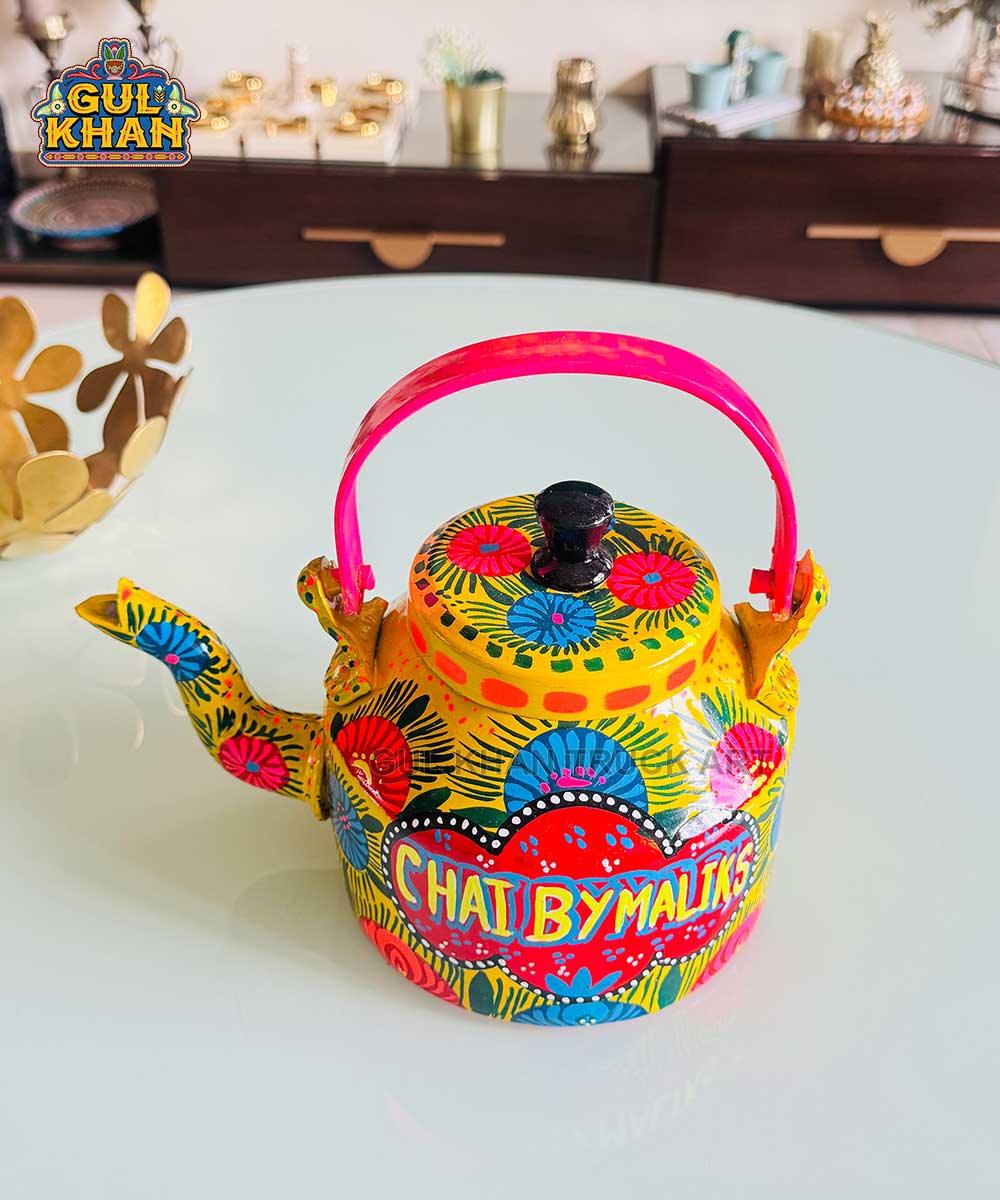 Yellow & Pink Floral Kettle (Customizable) - Gul Khan Truck Art