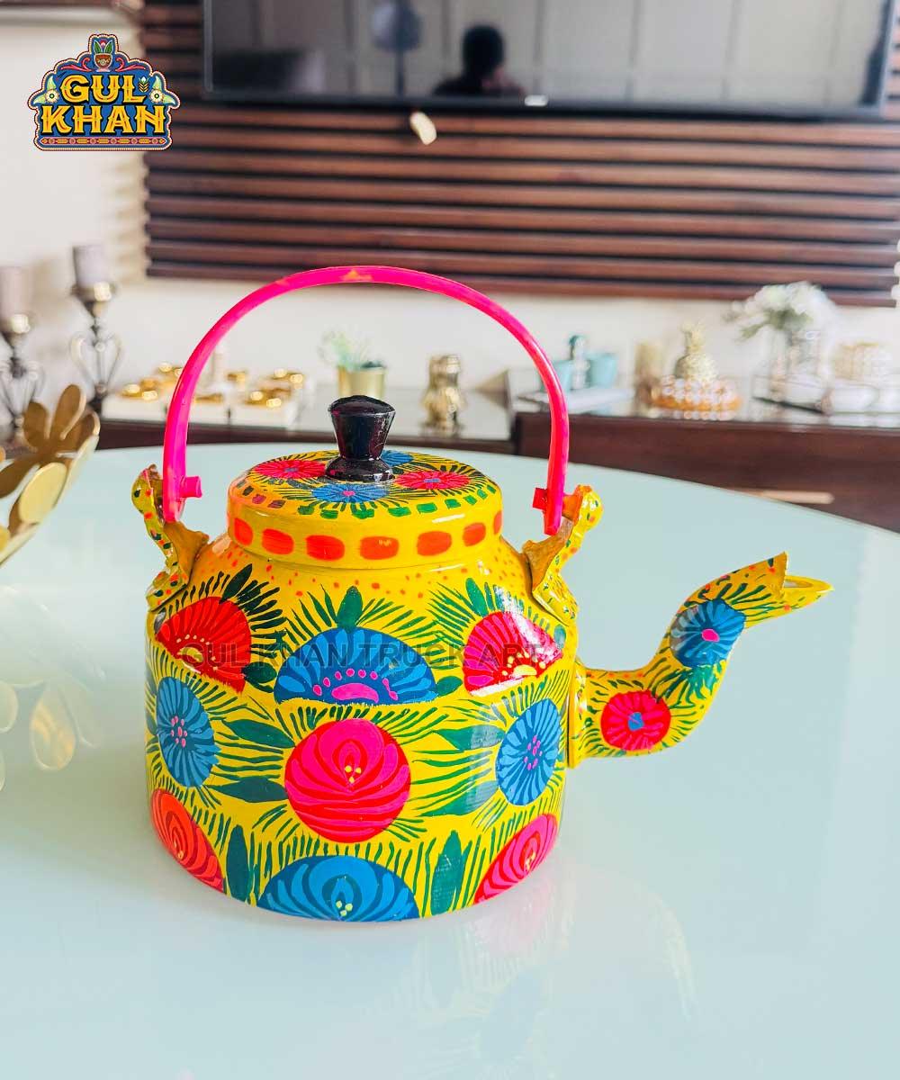 Yellow & Pink Floral Kettle (Customizable) - Gul Khan Truck Art