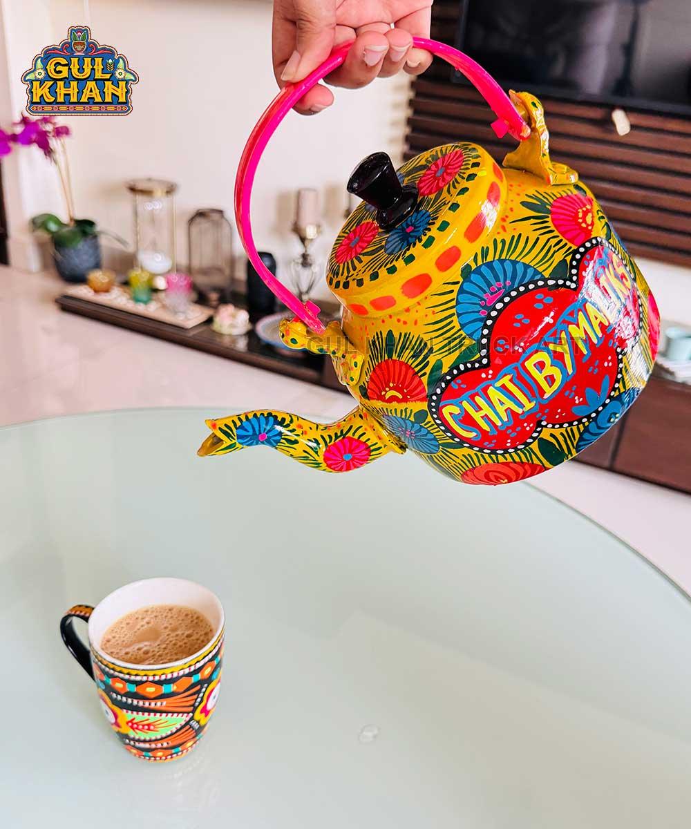 Yellow & Pink Floral Kettle (Customizable) - Gul Khan Truck Art